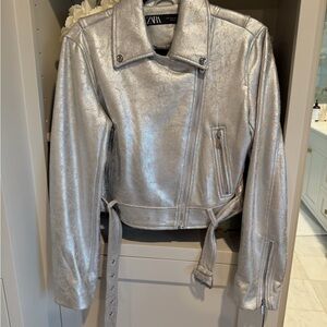 Zara Silver Women's Silver Leather Jacket